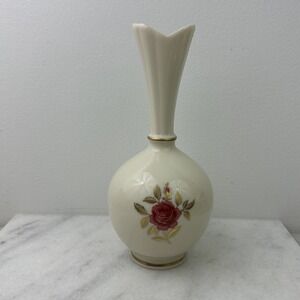 Vintage - Lenox Rhodora Bud Vase - Pink Rose Gold Leaves and Trim - 8"